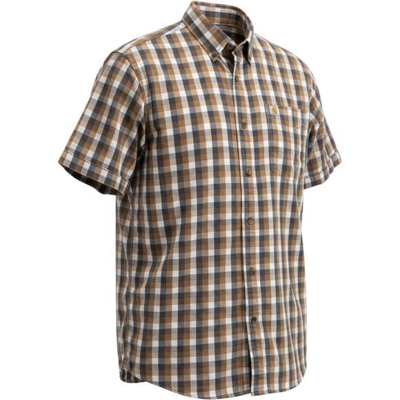 Carhartt Other - Carhartt Mens Large Short Sleeve Plaid Button Down Shirt Brown Navy 103005 211